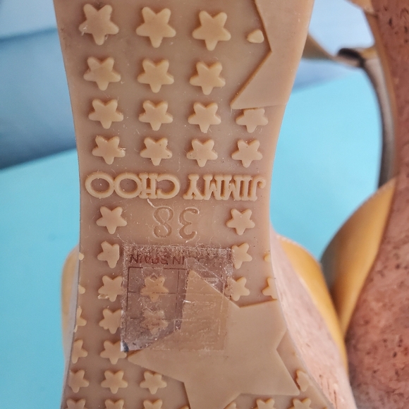 Jimmy Choo Yellow Cork Wedge Sandals - Picture 7 of 8